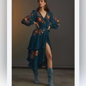 Anthropologie | Dresses | Anthropologie Beaded Wrap Midi Dress Size 4 |  Poshmark